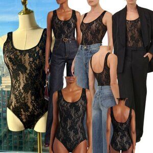 🆕 ZIMMERMANN 🧿 NWT Black Lace Scoop Neck Bodysuit - Sz 1 US 6